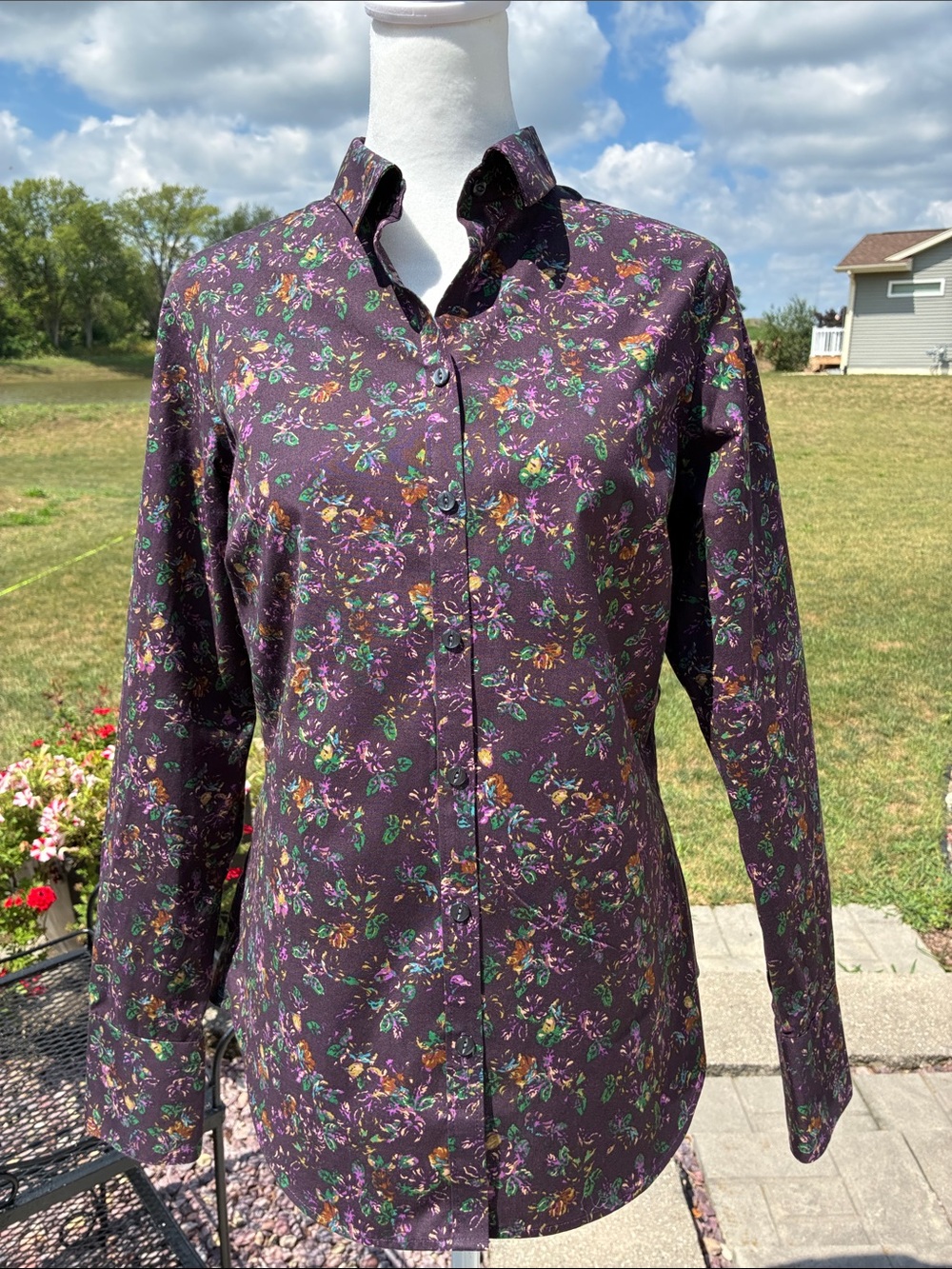 Eddie Bauer Purple Floral Button-Down Shirt